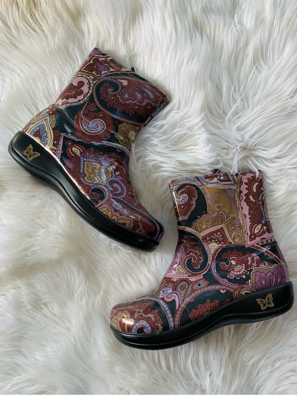 Alegria Paisley floral Waterproof Ankle Boots Slip Resistant Rain Boots 37 7 US